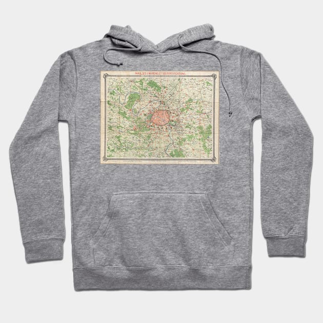 Vintage Map of the Paris France Vicinity (1870) Hoodie by Bravuramedia